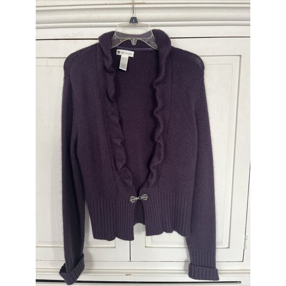 Cardigan Angora Wool blend Sweater size Large Ruffle Valerie Bertinelli - Picture 1 of 5